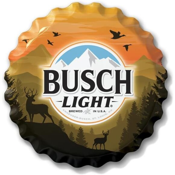 Busch Light Beer Hunting Metal Bottle Cap Sign Garage Shop Bar Man Cave LARGE NW